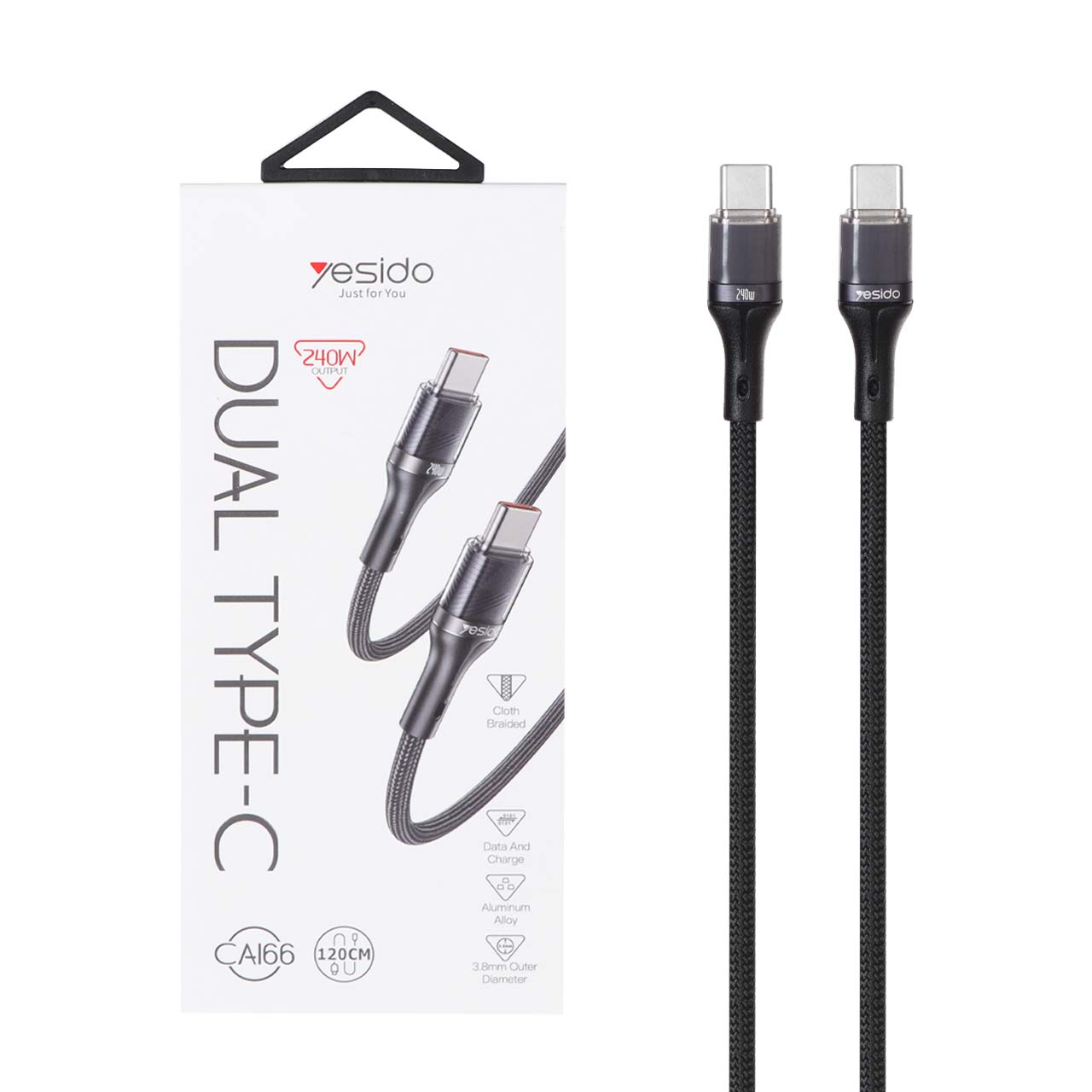 کابل شارژ 1.2 متری PD و فست Yesido Type-C To Type-C مدل CA166 240W - مشکی (گارانتی 18 ماه تعویض نیکان همراه)